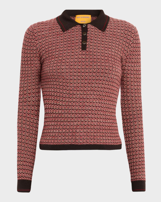 Chevron Cashmere Long-Sleeve Shrunken Polo